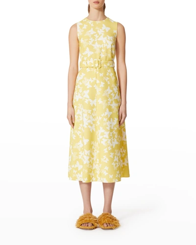 Shop Red Valentino Butterfly-print Sleeveless Midi Dress In Canary