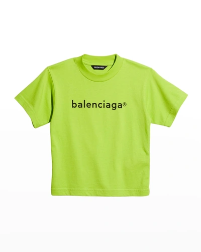 Shop Balenciaga Kid's Copyright Logo Cotton T-shirt In Limeblack
