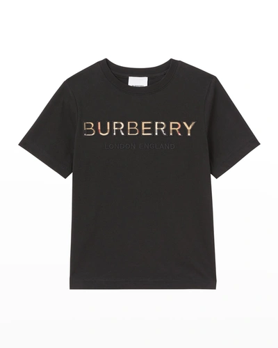 Shop Burberry Boy's Vintage Check Logo T-shirt In Black