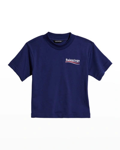 Shop Balenciaga Kid's Political Logo T-shirt In Pacific Bluewhite
