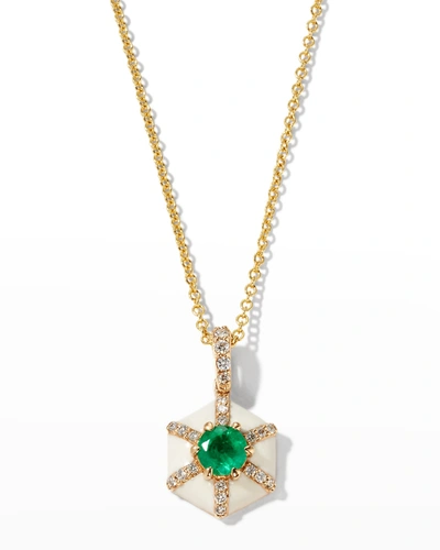 Shop Goshwara 18k Queen Round Emerald And Diamond Pendant Necklace With White Enamel