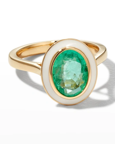 Shop Goshwara 18k Queen Oval Emerald And White Enamel Ring