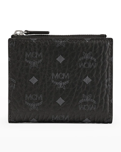 Mcm Original Visetos Monogram Flap Wallet In Black
