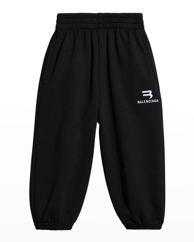 Shop Balenciaga Kid's Sporty B Medium Molleton Pants In Noir/ecru