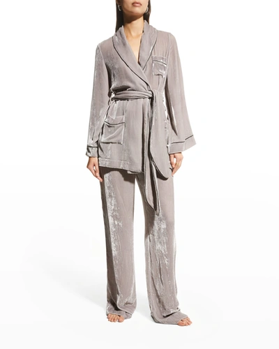 Shop Sleeping With Jacques Bon Vivant Velvet Robe In Platinum