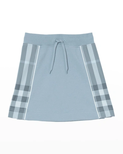 Shop Burberry Girl's Milly Check-insert Skirt In Shale Blue