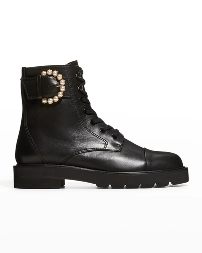 STUART WEITZMAN PIPER LIFT PEARLY-BUCKLE COMBAT BOOTIES 