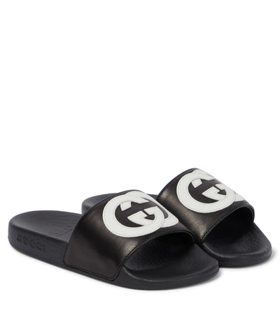 Shop Gucci Gg Leather Slides In Nero/bianco