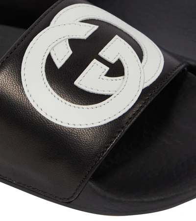 Shop Gucci Gg Leather Slides In Nero/bianco