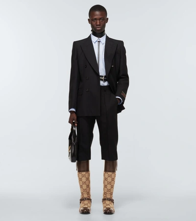 Shop Gucci Leather-trimmed Knee-high Boots In Camel Ebony/new Acer