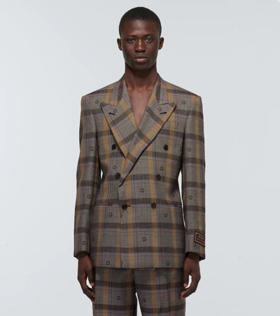 Shop Gucci Checked Wool Blazer In Brown/beige/mc