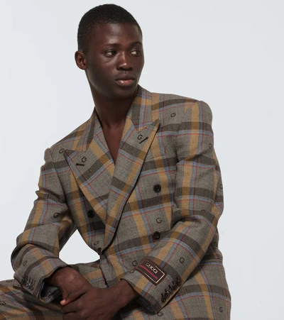 Shop Gucci Checked Wool Blazer In Brown/beige/mc