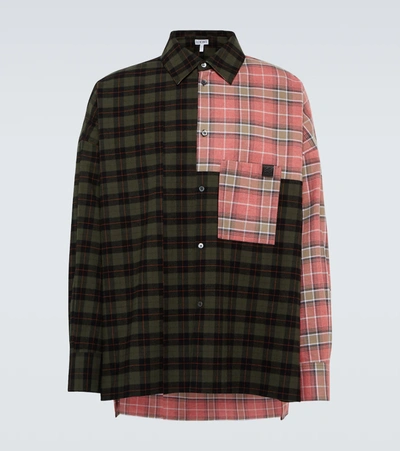 Shop Loewe Patchwork Checked Shirt In Green/multicolor