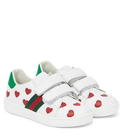 Shop Gucci Ace Leather Sneakers In Gr.whi/h.red/vrv/n.s