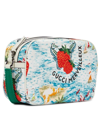 Shop Gucci Strawberry Printed Shoulder Bag In Lt Blu Red/dus.wh/em
