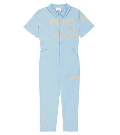 Burberry Kids' Short-sleeve Horseferry-print Cotton Jumpsuit In Blue |  ModeSens