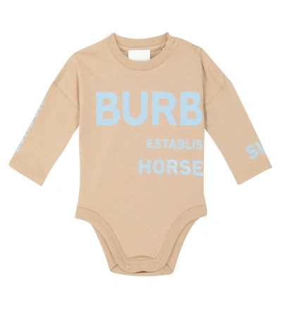 Shop Burberry Baby Logo Printed Cotton Bodysuit In Soft Fawn