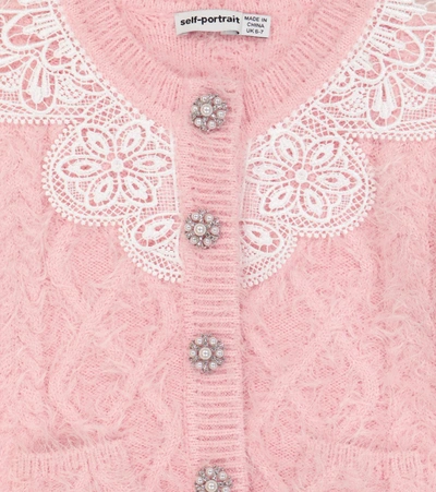 Self-portrait Girls Pink Kids Lace-collar Embellished-button Knit Cardigan  (4-12 Years) 6-7 Years | ModeSens
