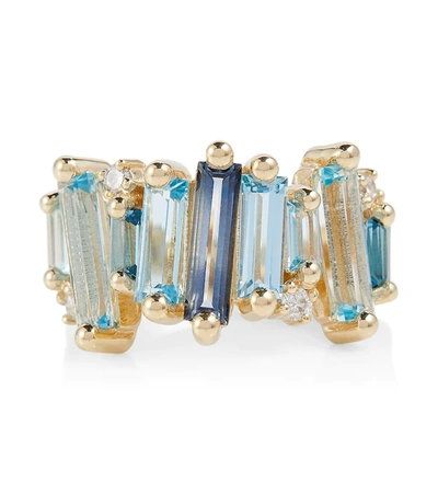 Shop Suzanne Kalan 14kt Gold Ring With Topaz And White Diamonds In Blue Mix