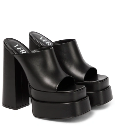 Shop Versace Leather Platform Sandals In Nero-oro