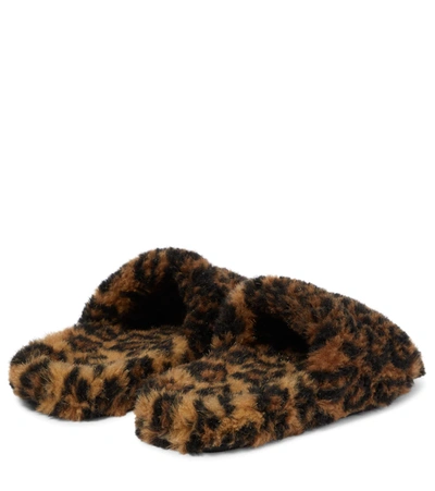 Shop Balenciaga Furry Faux Fur Slides In Leopard