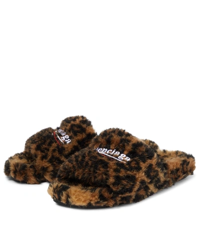 Shop Balenciaga Furry Faux Fur Slides In Leopard