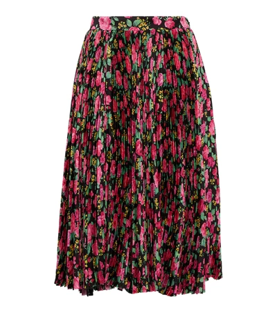 Shop Balenciaga Floral Pleated Maxi Skirt In Pink