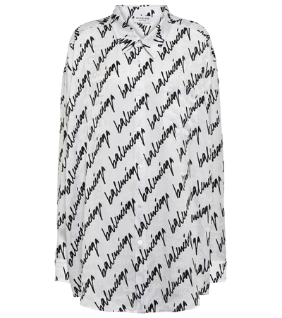 Shop Balenciaga New Scribble Silk Satin Shirt In White/black
