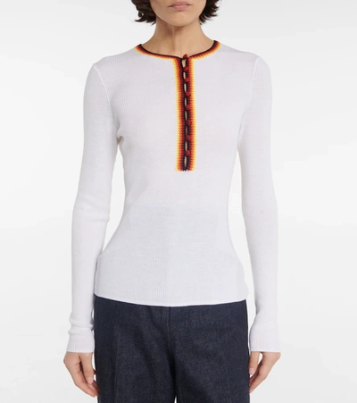 Shop Gabriela Hearst Meade Half-buttoned Wool Sweater In Ivory Multi