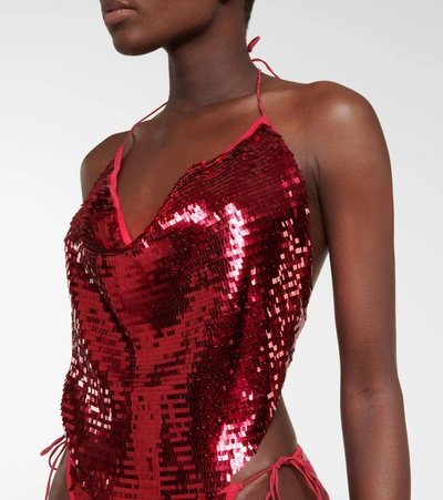 Shop Oseree Oséree Sequined Bandana Bikini In Ruby
