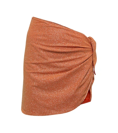 Shop Oseree Oséree Shine Wrap Miniskirt In Orange