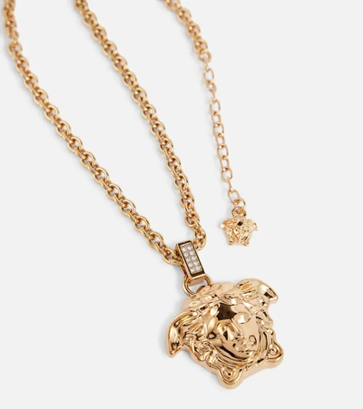 Shop Versace La Medusa Necklace In Crystal- Gold