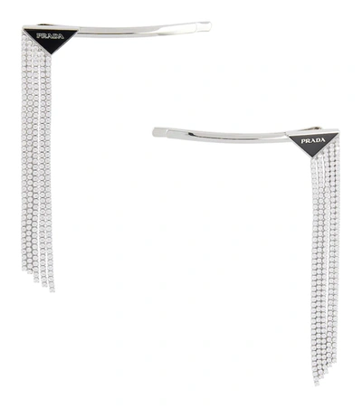 Prada Set Of 2 Embellished Hair Clips In Nero+crystal
