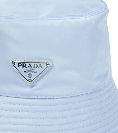 Prada Bucket Hat With Signature Logo Plaque In Celeste
