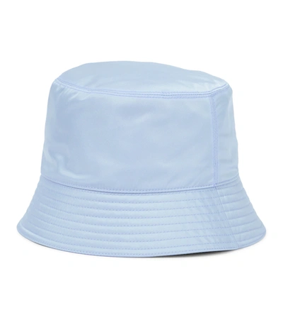 Prada Bucket Hat With Signature Logo Plaque In Celeste