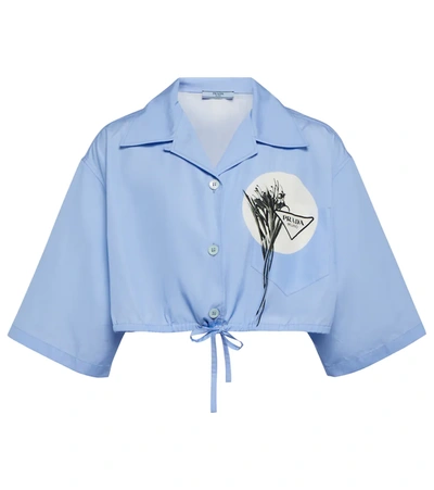 Shop Prada Floral Cropped Shirt In Celeste