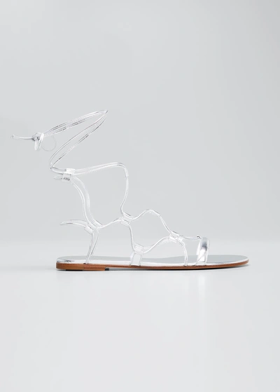Shop Gianvito Rossi Metallic Napa Lace-up Gladiator Sandals In Silver