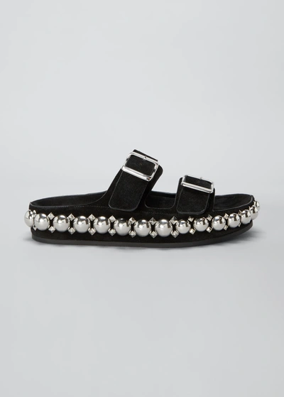 Shop Alaïa Double Strap Leather Sandals With Bombe Studs In 999 Noir