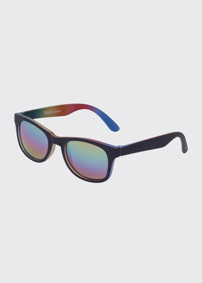 Shop Molo Kid's Star Rainbow Rectangle Sunglasses In Classic Navy