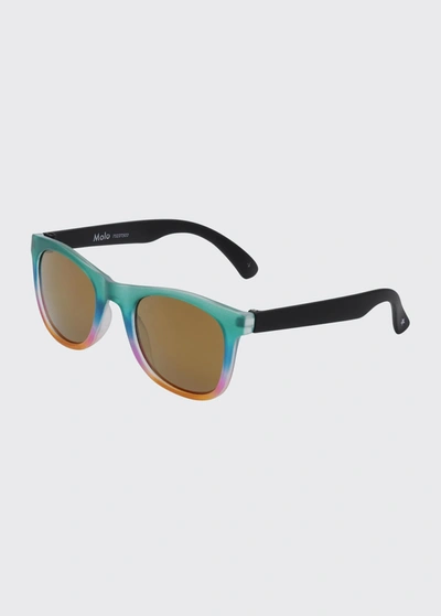 Shop Molo Girl's Smile Rainbow Rectangle Sunglasses In Summer Scrap