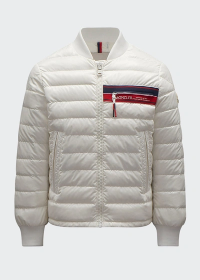 Shop Moncler Boy's Ardino Quilted Logo Bomber Jacket In White