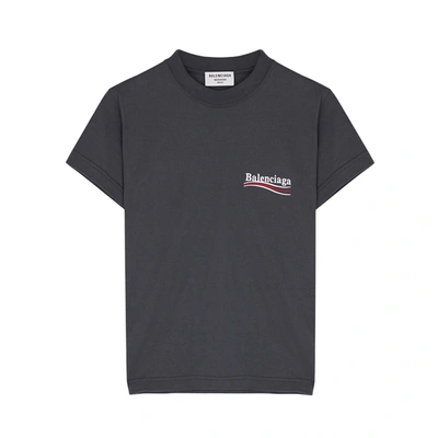 Shop Balenciaga Charcoal Logo-embroidered Cotton T-shirt In Dark Grey