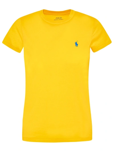 Shop Polo Ralph Lauren Logo Embroidered Crewneck T In Yellow