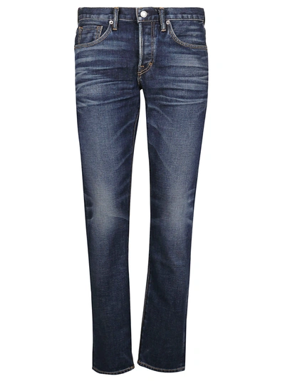 Shop Tom Ford Logo Patch Straight Leg Jeans In Blue