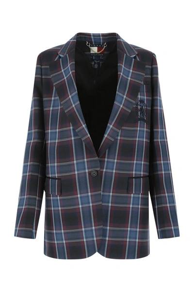 Shop Tommy Hilfiger Logo Embroidered Checked Tailored Blazer In Multi
