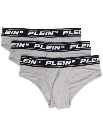 Shop Philipp Plein Logo Embroidered Briefs In Grey