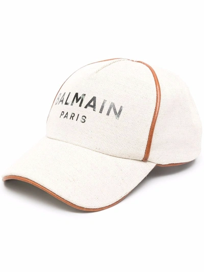 Shop Balmain Logo-print Baseball Cap In Neutrals