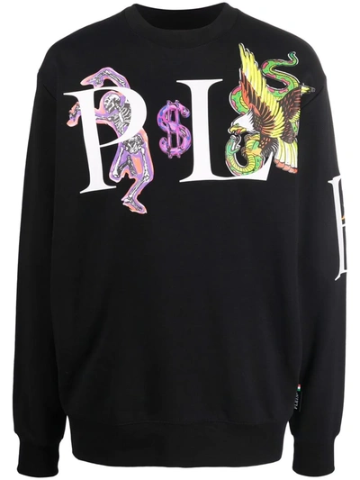 Shop Philipp Plein Graphic-print Cotton Sweatshirt In Black