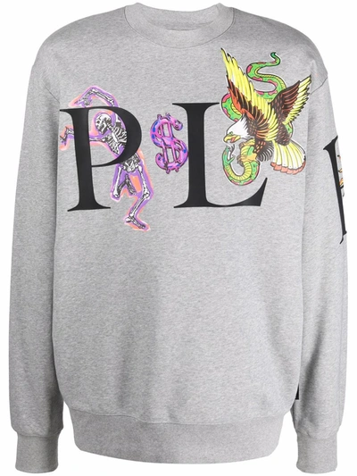 Shop Philipp Plein Graphic-print Cotton Sweatshirt In Grey