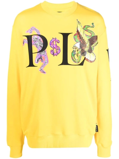 Shop Philipp Plein Graphic-print Cotton Sweatshirt In Yellow
